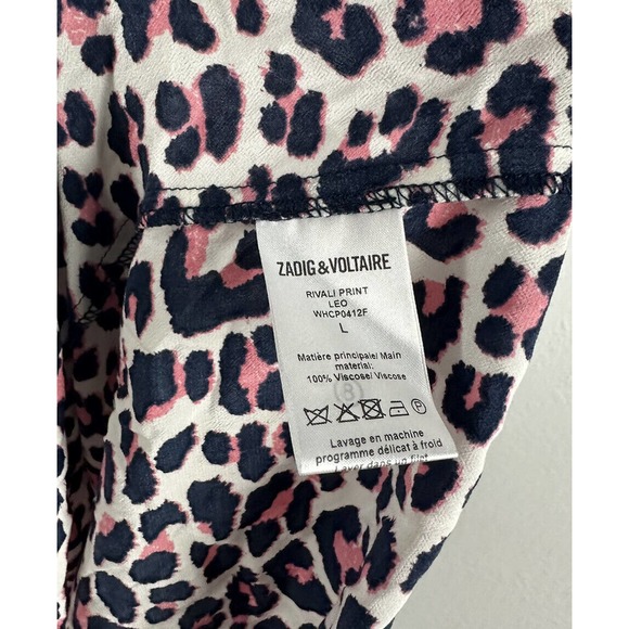 Zadig & Voltaire Dress Rivali White/Pink Leopard Print Size Large Mock Neck Mini - Picture 6 of 6